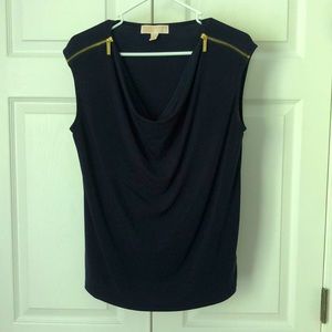 Michael Kors Navy Blue Top with Gold Zippers